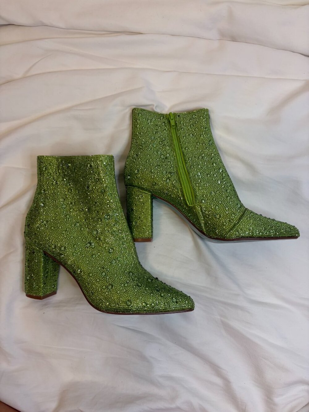 Betsey Johnson "Cady" Lime Green Bedazzled Heeled Ankle Boot - Picture 2 of 7